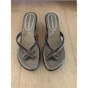 Athena Alexander Rhinestone Wedge Sandals Metallic Pewter Bronze Thong Slides 8